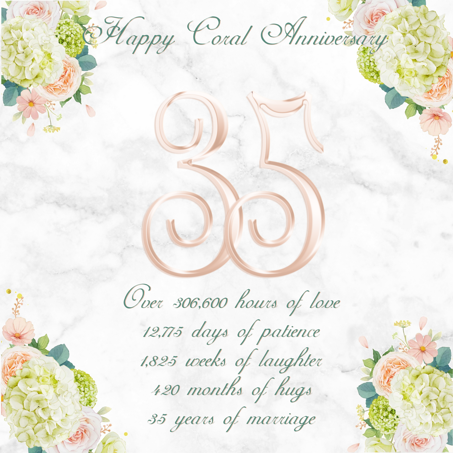 35th Coral Wedding Anniversary Photo Slate