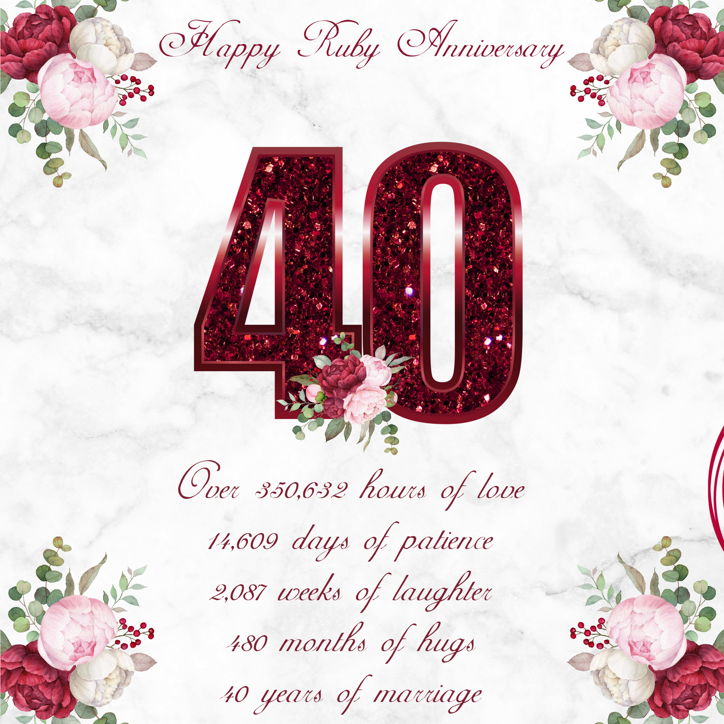 40th Ruby Wedding Anniversary Photo Slate