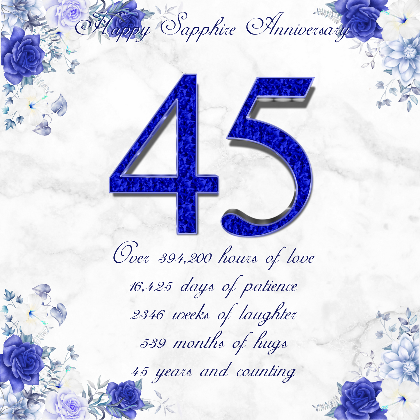 45th Sapphire Wedding Anniversary Photo Slate