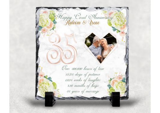 35th Coral Wedding Anniversary Photo Slate