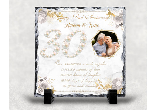 30th Pearl Wedding Anniversary Photo Slate